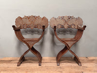 A Pair of 19th Century Savonarola Inlaid Chairs