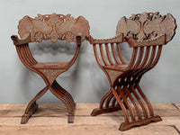 A Pair of 19th Century Savonarola Inlaid Chairs
