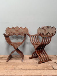 A Pair of 19th Century Savonarola Inlaid Chairs