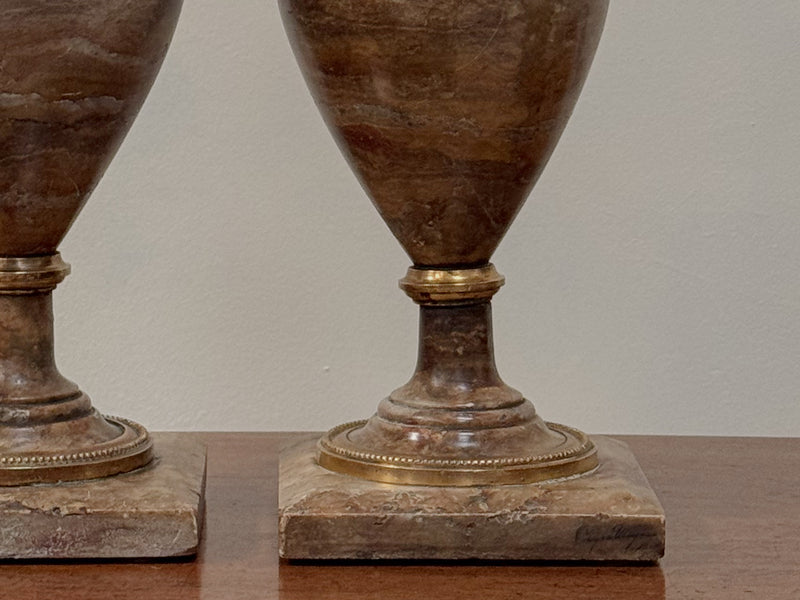A Pair of Early 20th Century Italian Alabaster Urns