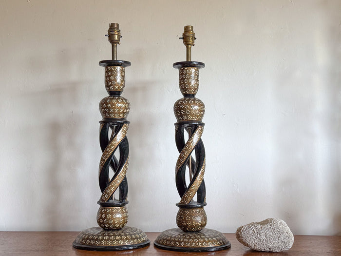A Pair of Mid 20th Century Kashmiri Twist Lamps