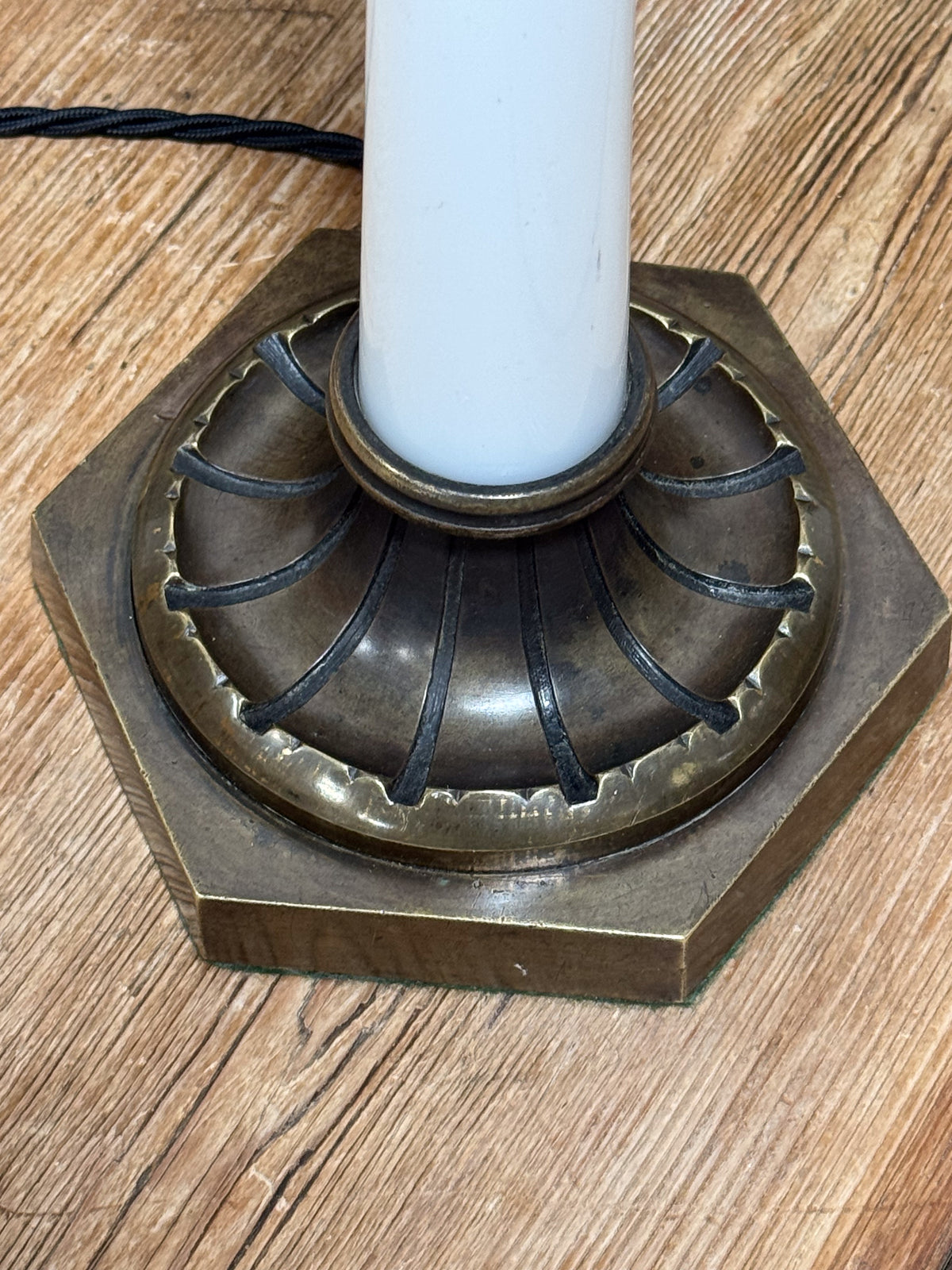 An Early 20th Century Opaline & Bronze Lamp
