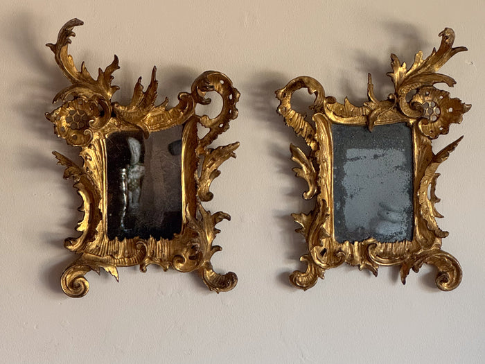 A Pair of Diminutive George III Giltwood Rococo Mirrors
