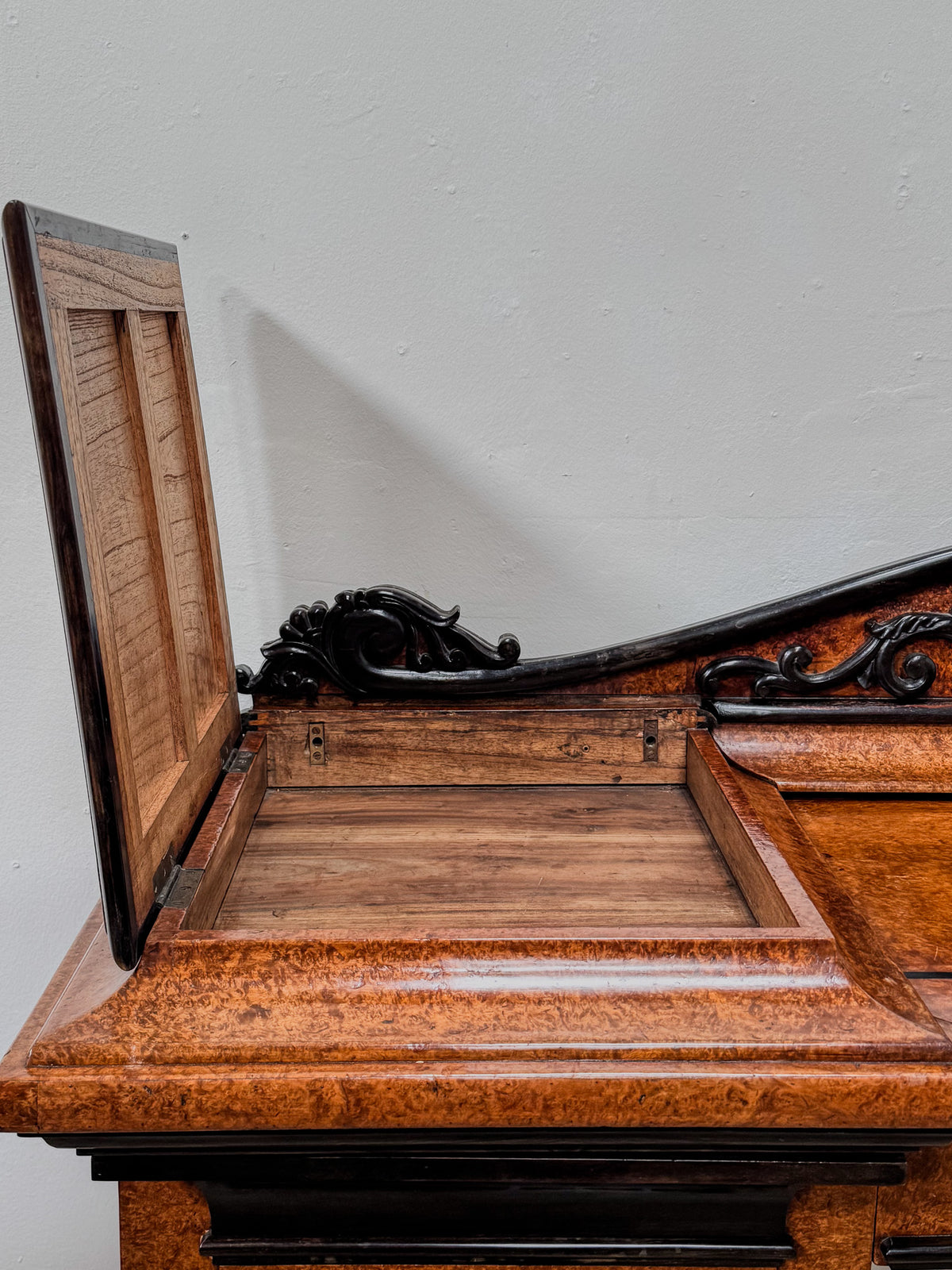 A Late Regency Amboyna & Ebony Pedestal Side Board