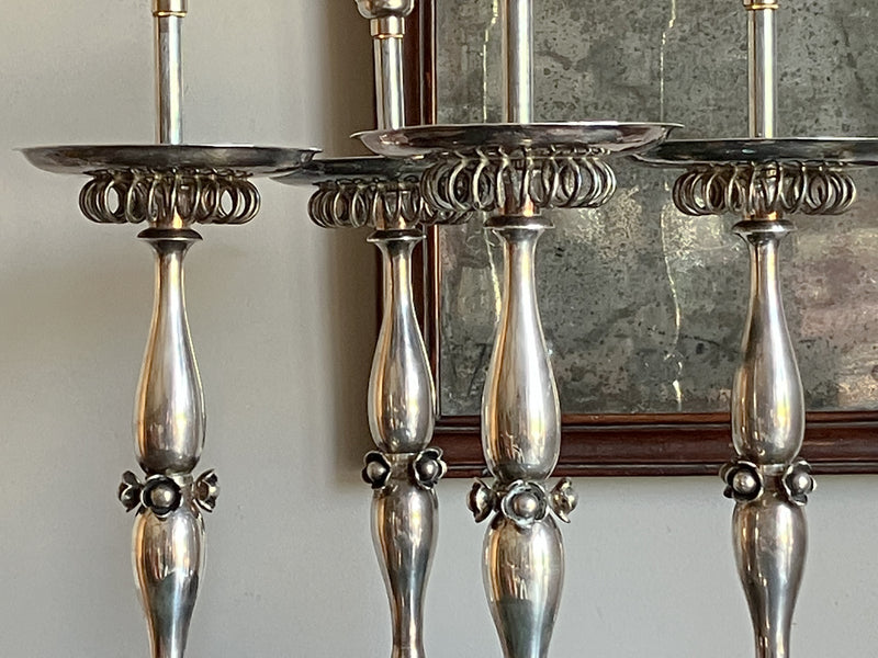 Early 20th Century Silver Pricket Candlesticks, now lamps