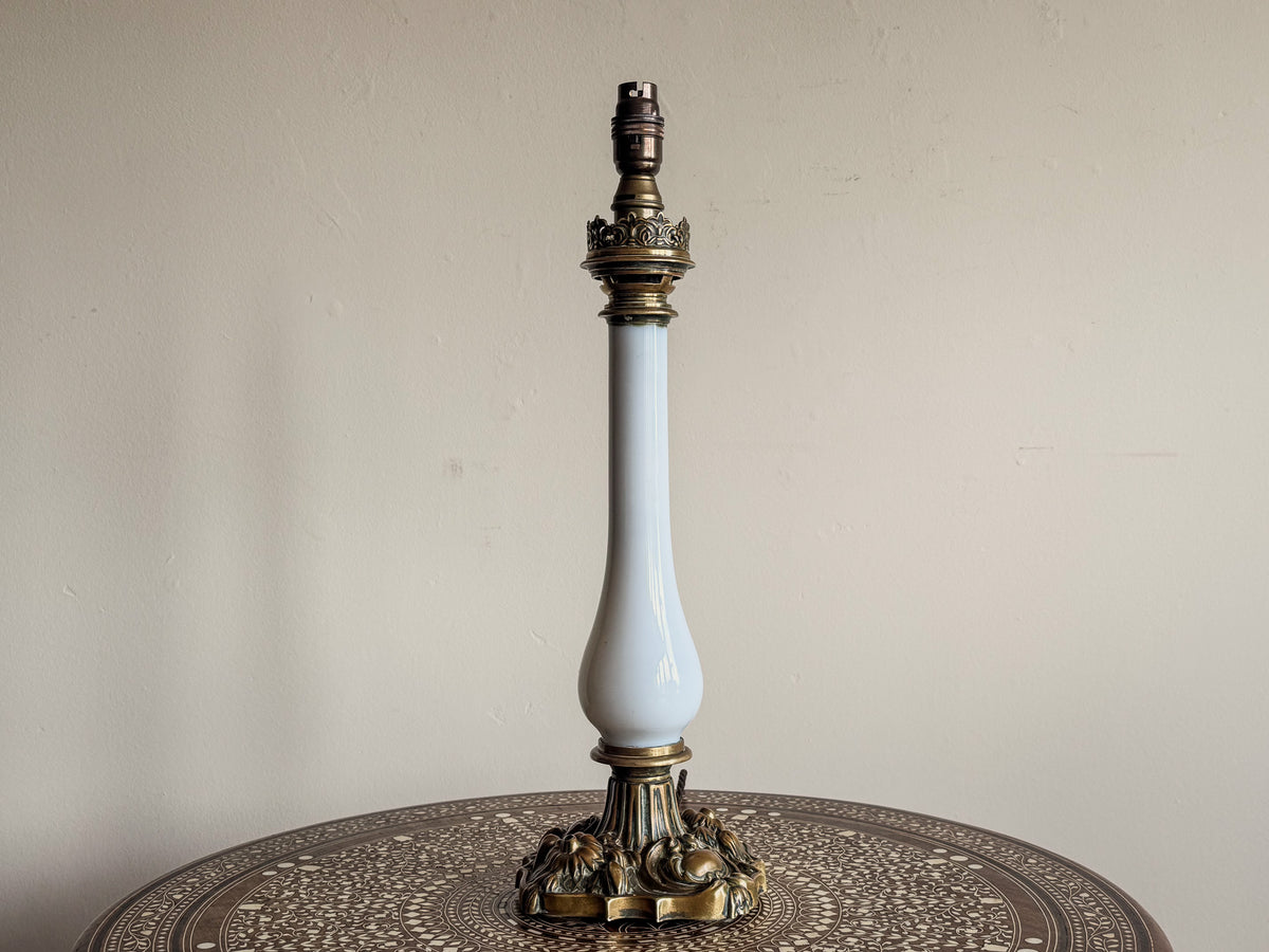 A Late 19th Century Opaline Glass and Brass Lamp