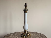A Late 19th Century Opaline Glass and Brass Lamp