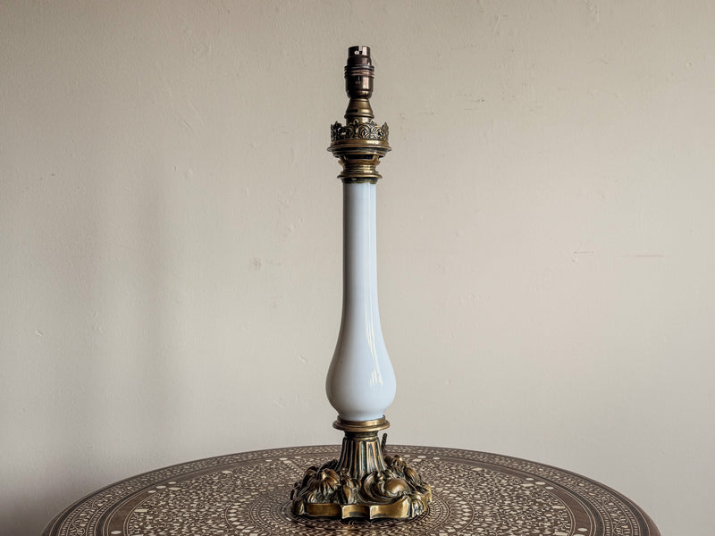 A Late 19th Century Opaline Glass and Brass Lamp