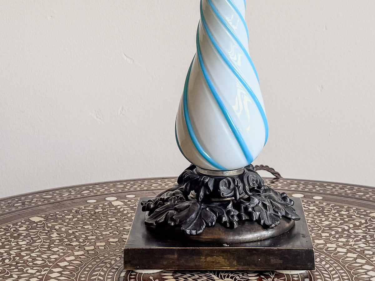 A Late 19th Century Opaline Glass and Bronze Lamp