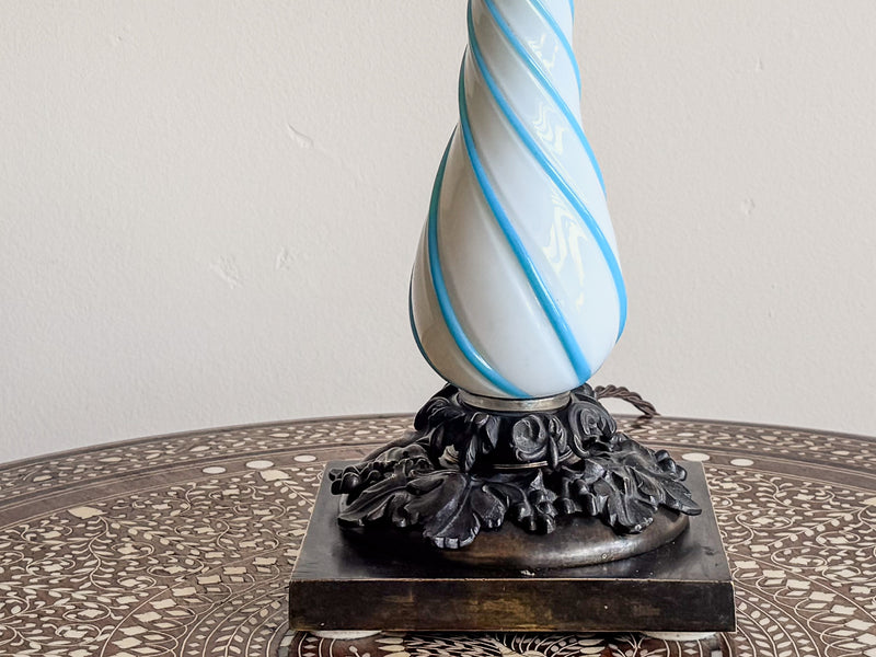 A Late 19th Century Opaline Glass and Bronze Lamp