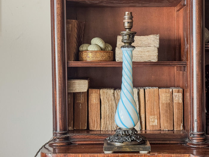 A Late 19th Century Opaline Glass and Bronze Lamp