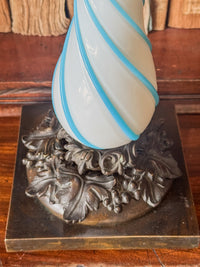 A Late 19th Century Opaline Glass and Bronze Lamp