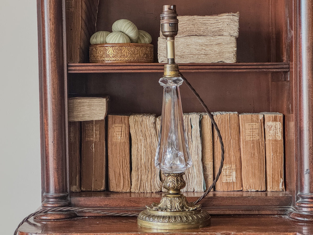 A Late 19th Century Brass and Glass Lamp