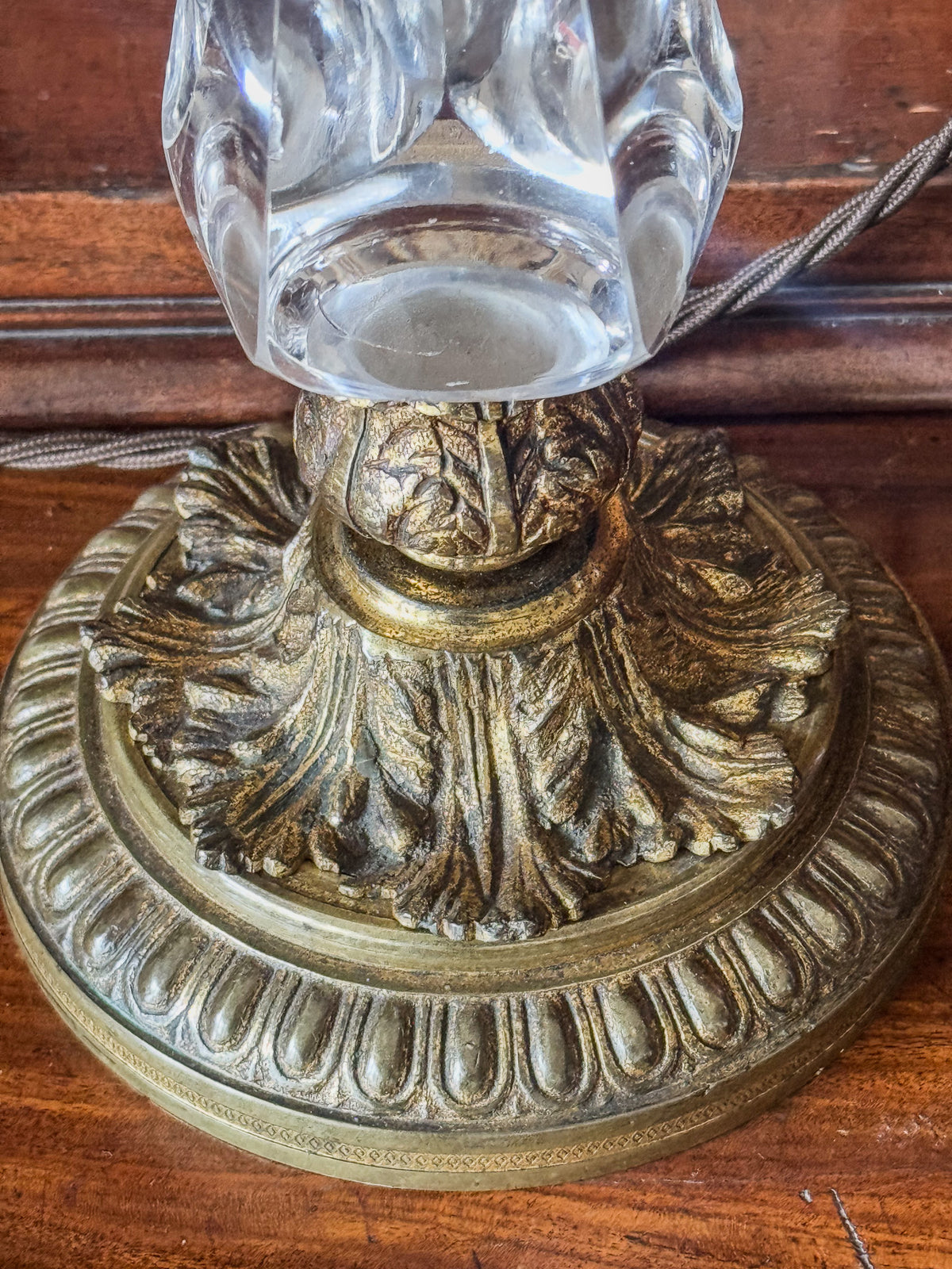 A Late 19th Century Brass and Glass Lamp