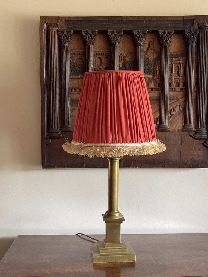 A Persimmon Silk  and Oatmeal Silk Fringe Shade