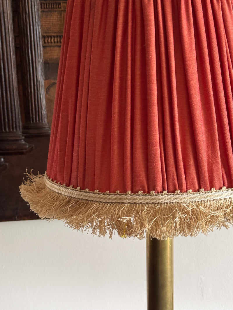 A Persimmon Silk  and Oatmeal Silk Fringe Shade