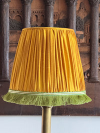 A Saffron Yellow Silk with Green Silk Fringe Shade