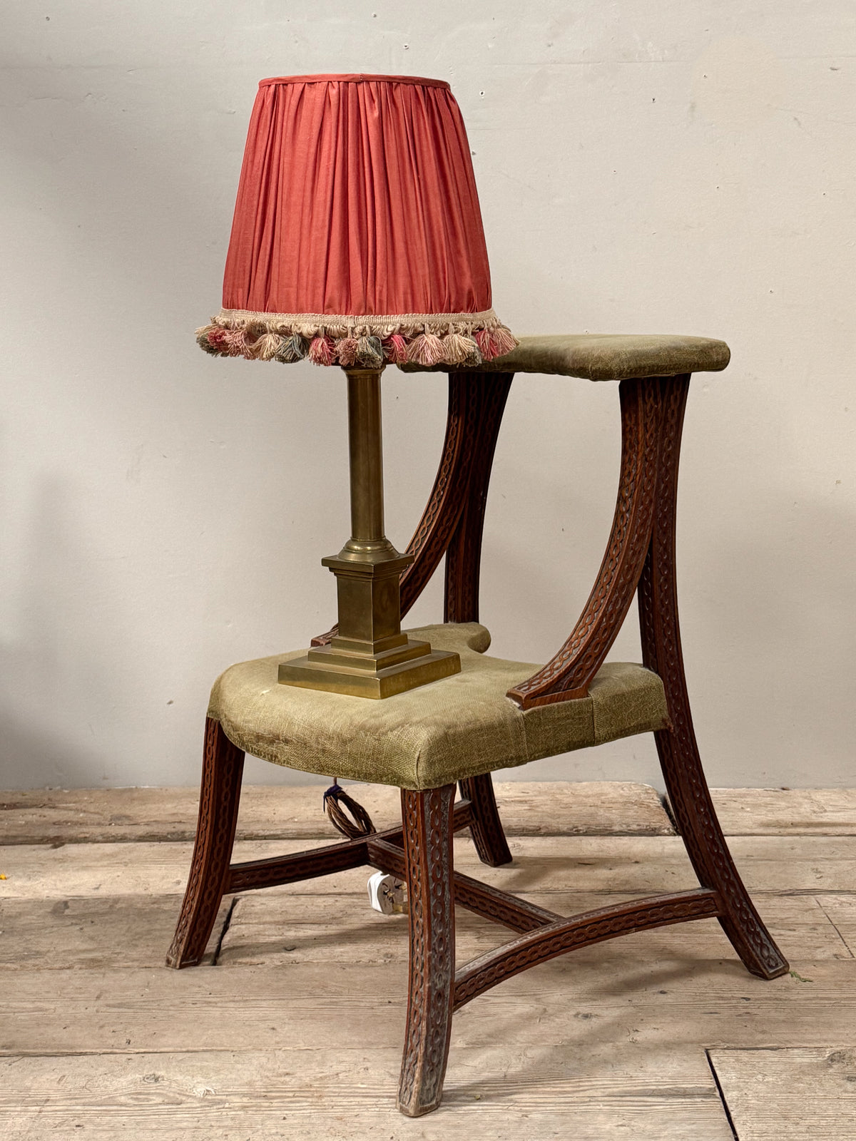A Persimmon Silk  and Pom Pom Fringe Shade