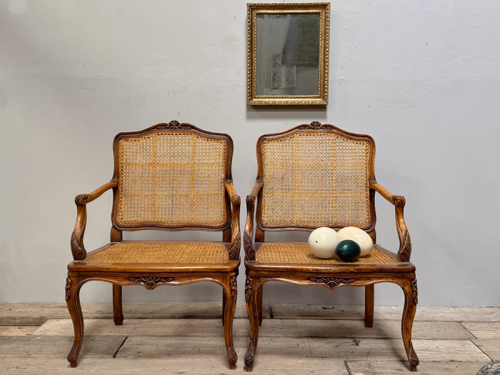 A Pair of Louis XV Style Beech Armchairs