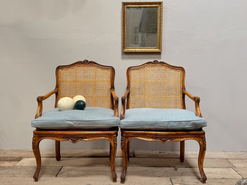 A Pair of Louis XV Style Beech Armchairs