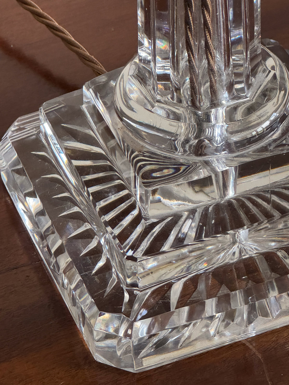 A Tall Early 20th Century Cut Glass Column Lamp