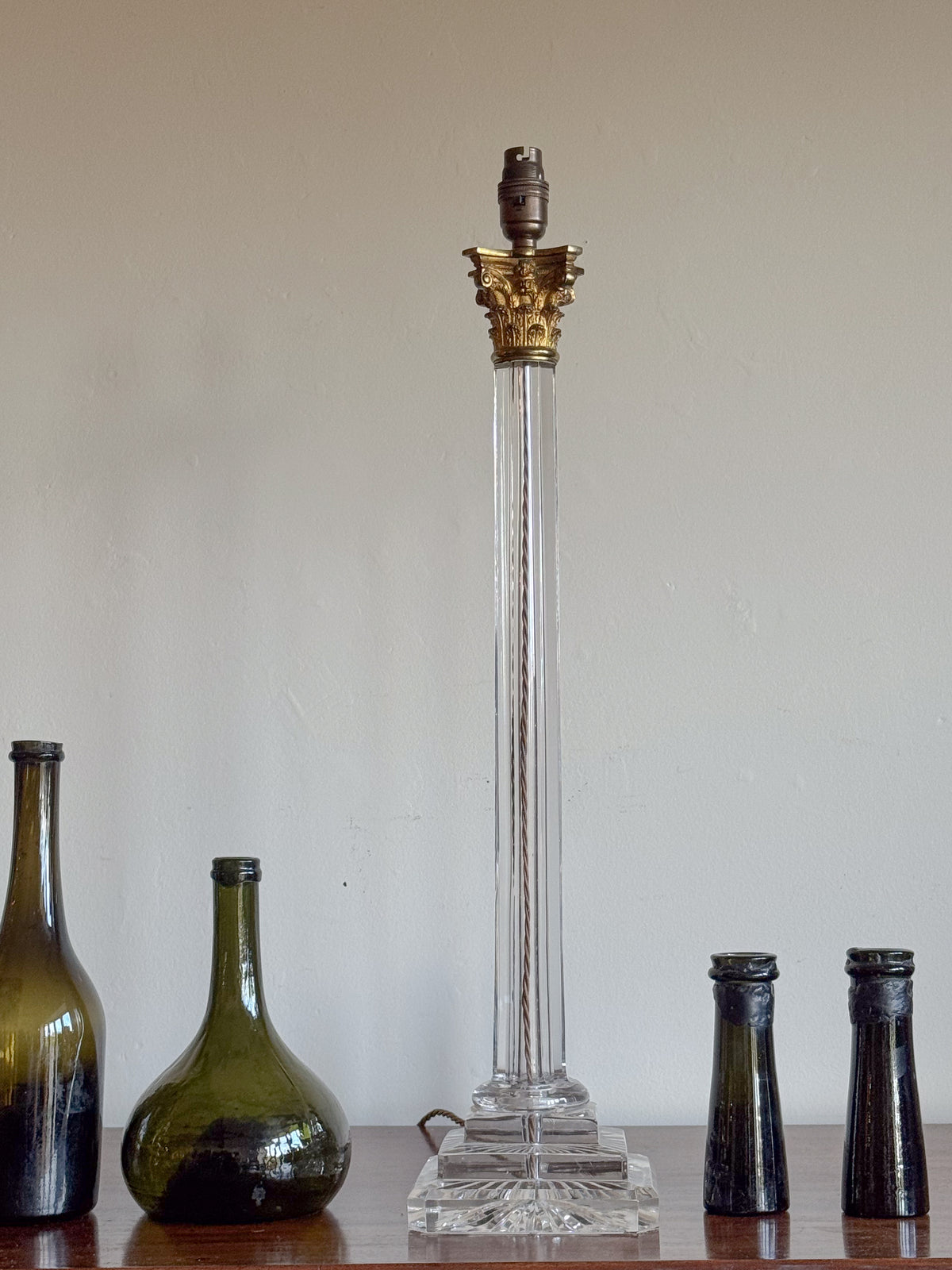 A Tall Early 20th Century Cut Glass Column Lamp