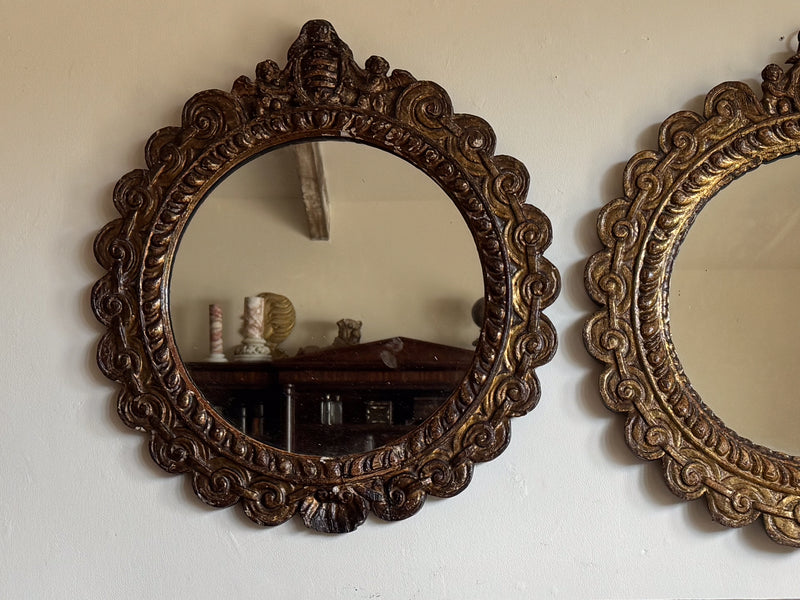A Matched Pair of Late 18th Century Italian Giltwood Mirrors